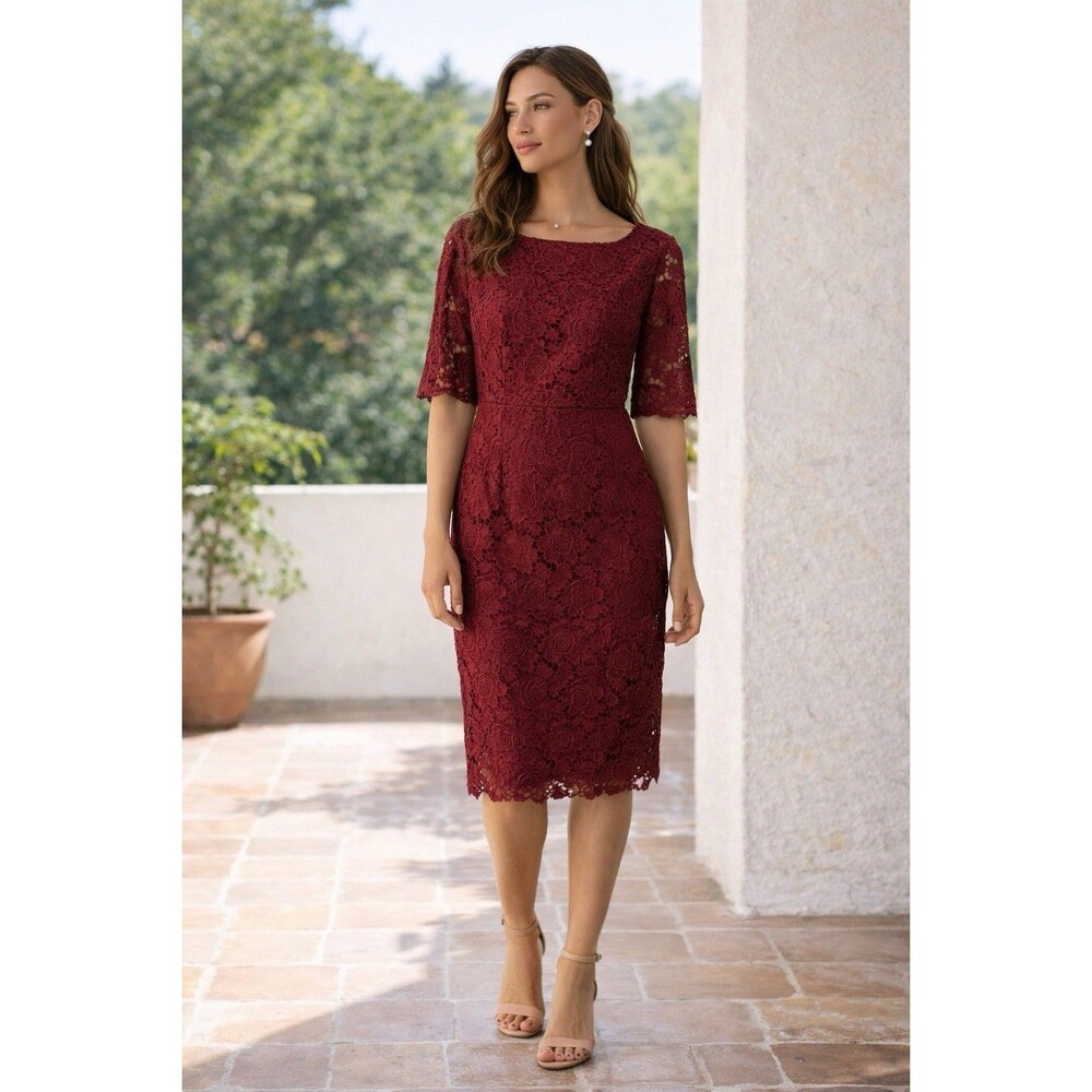 M&S Per Una Women’s Premium Burgundy Lace Midi Dress Sz US 10 UK 14 MOB Wedding